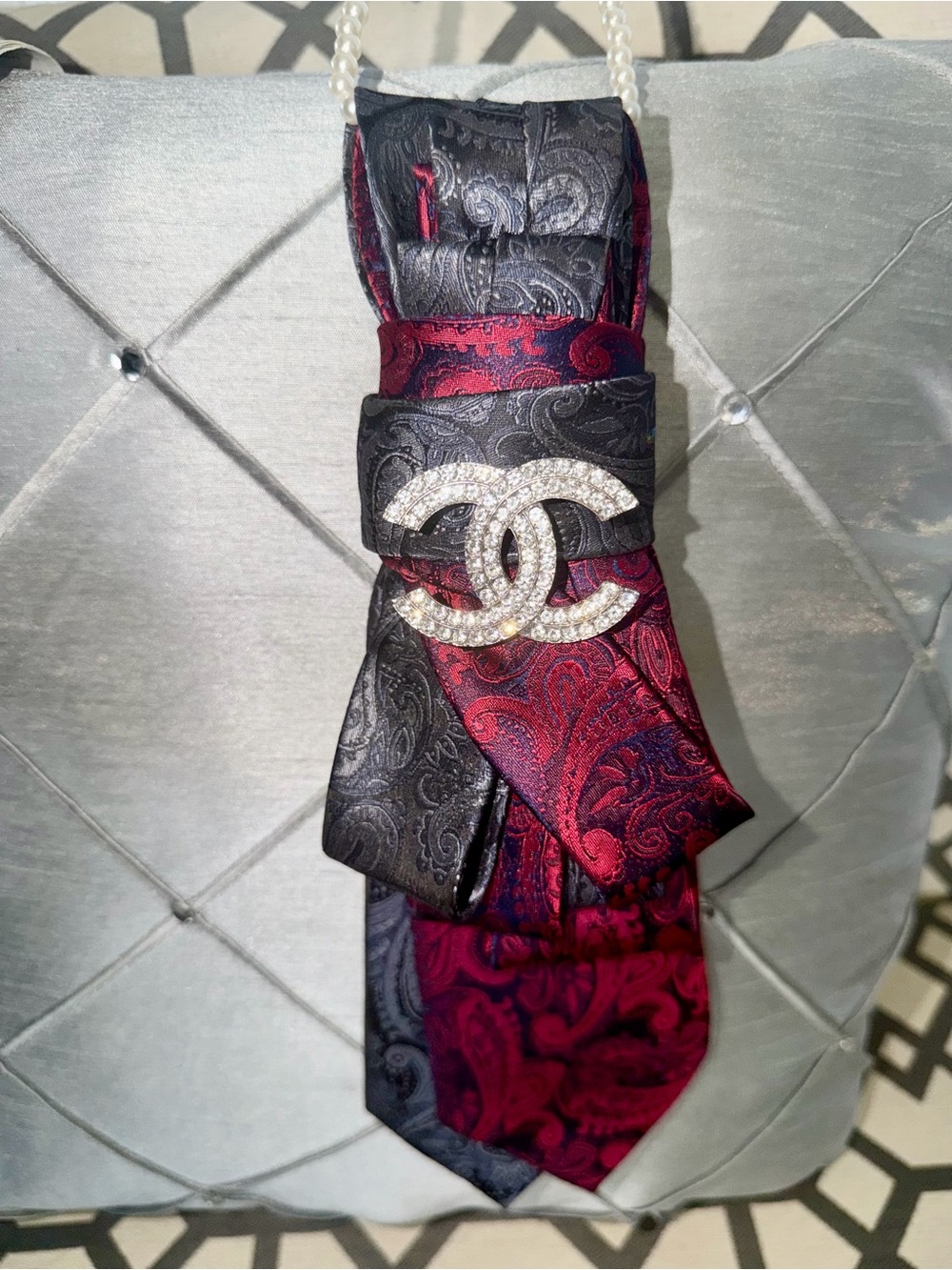 Paisley Double Tie with Crystal CC Emblem
